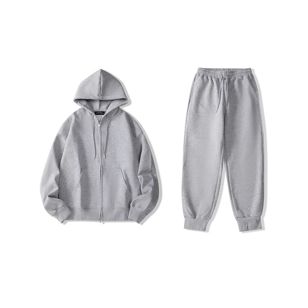 我是大卫 简约基础款连帽系带束脚休闲裤卫衣套装 男女同款