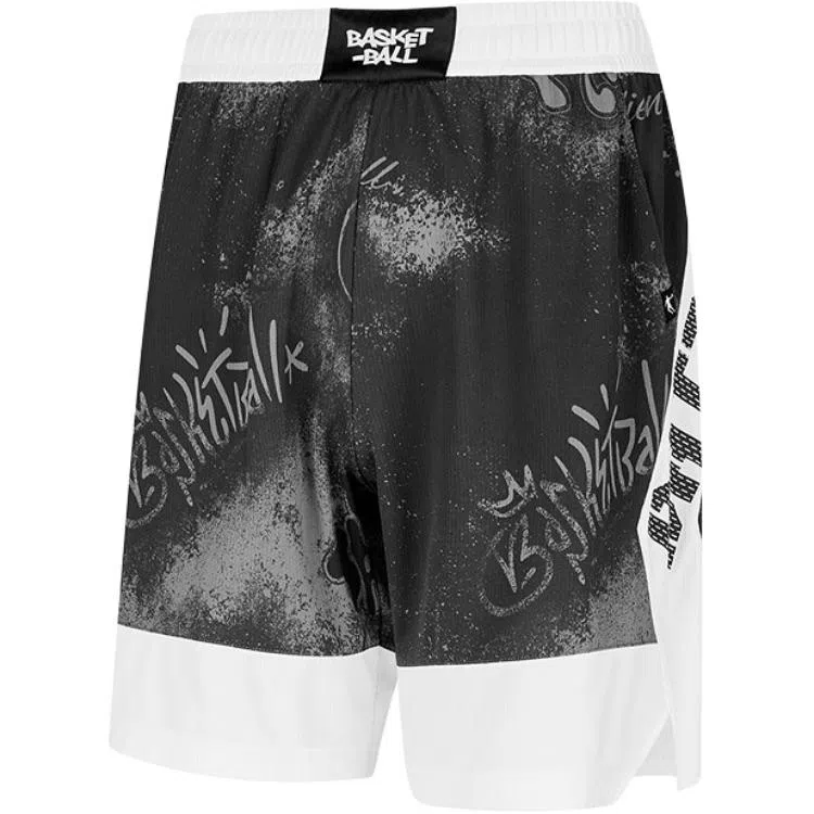 乔丹 运动舒适百搭休闲五分篮球裤 男款 黑砂灰印花/乔丹白