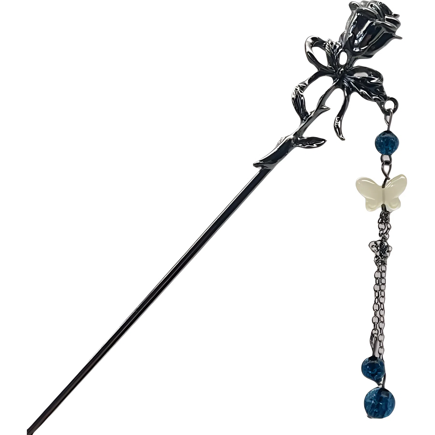 指尖瑰宝 玫瑰人生 新中式古风玫瑰蝴蝶发饰 高级感立体不规则清冷风 甜酷个性 合金 发簪 女款