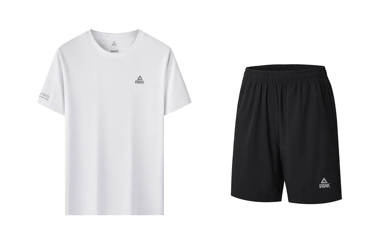 匹克 纯色速干透气休闲运动跑步训练衣裤子短裤短袖衣服宽松舒适健身套装 男女同款