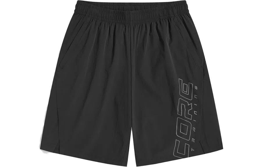 特步 综训系列 字母中腰直筒运动短裤 男款 正黑色