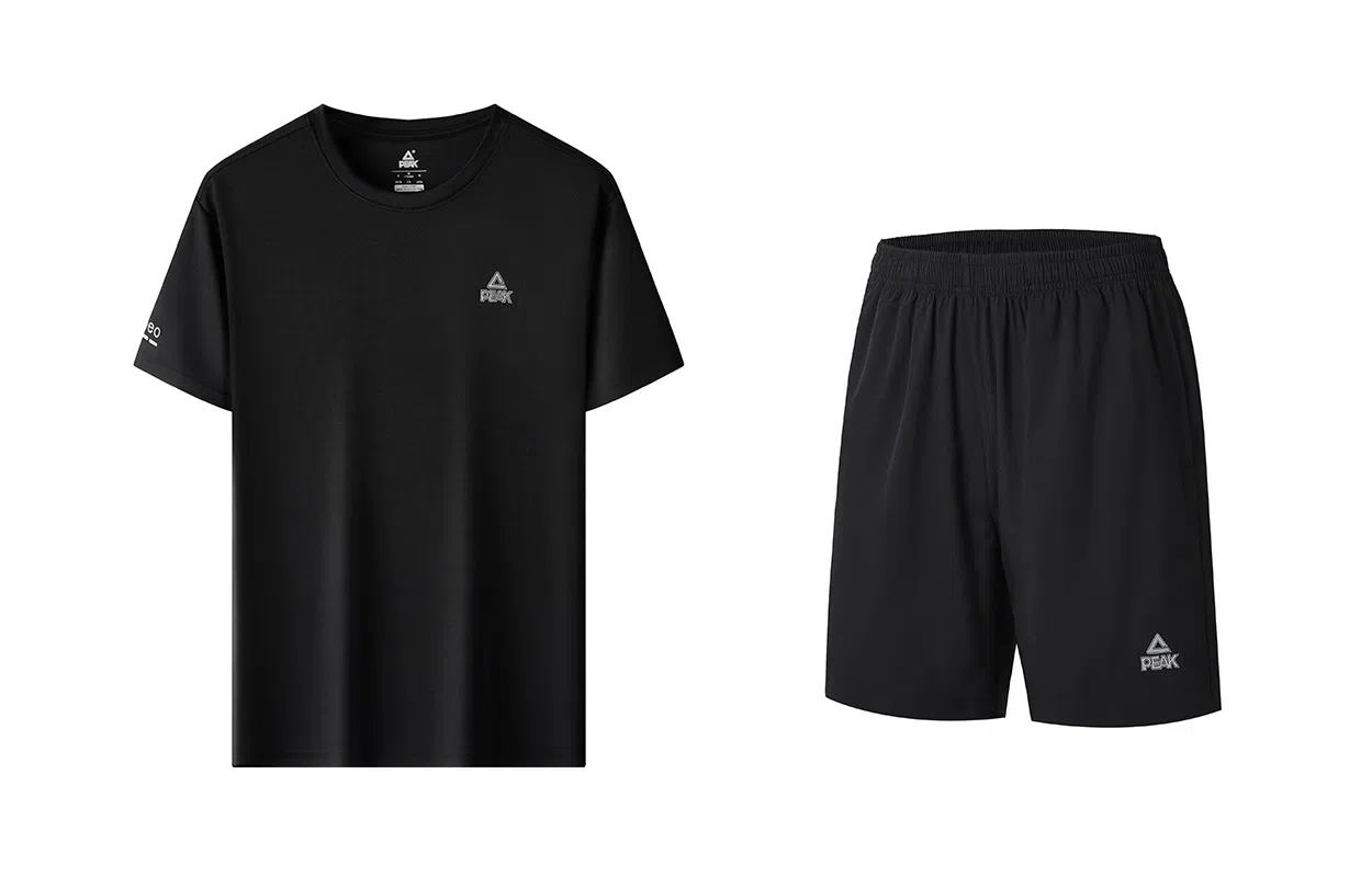 匹克 纯色速干透气休闲运动跑步训练衣裤子短裤短袖衣服宽松舒适健身套装 男女同款