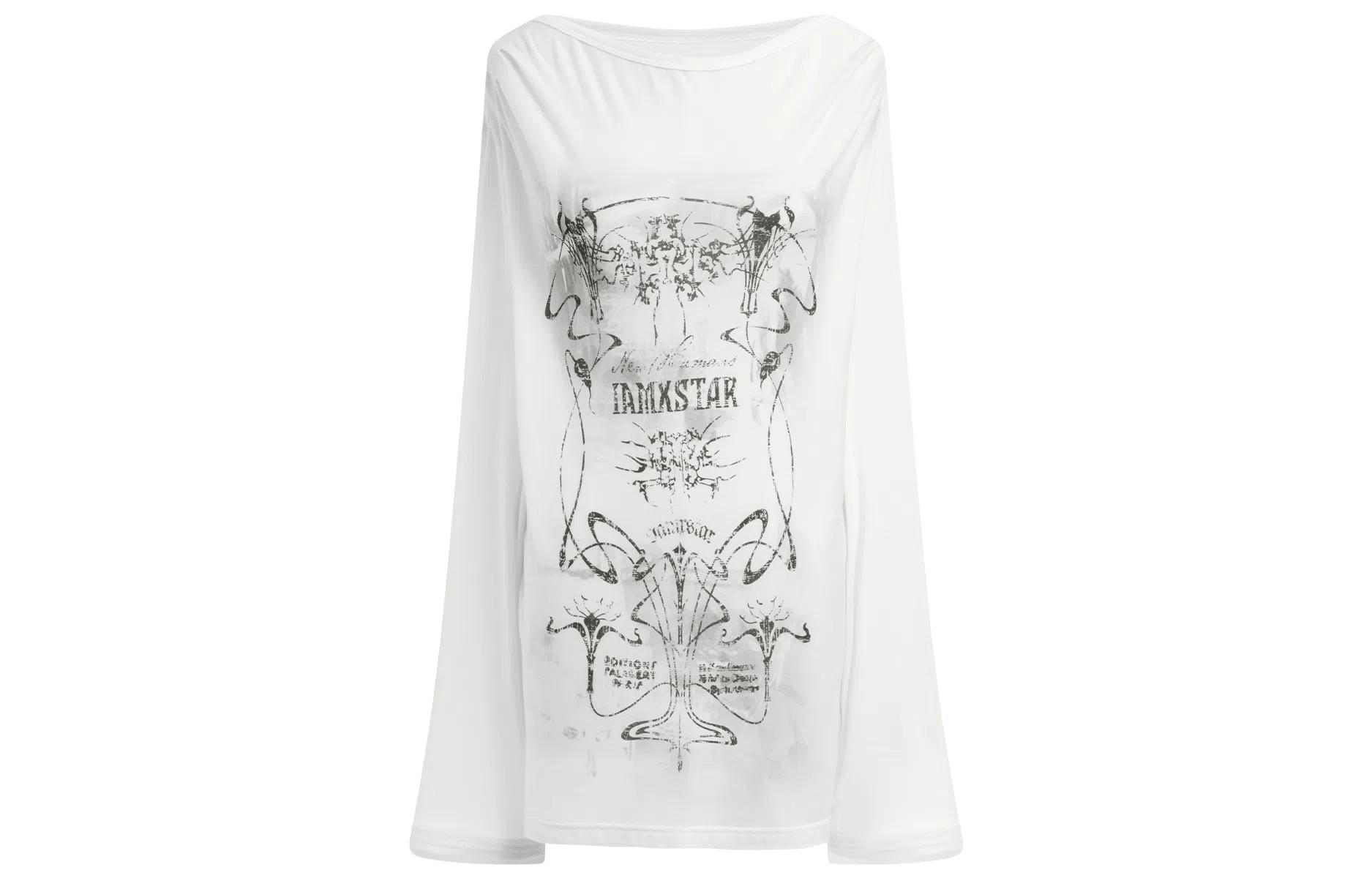 IMXS Vintage Print Sheer Oversized Long Sleeve Tee