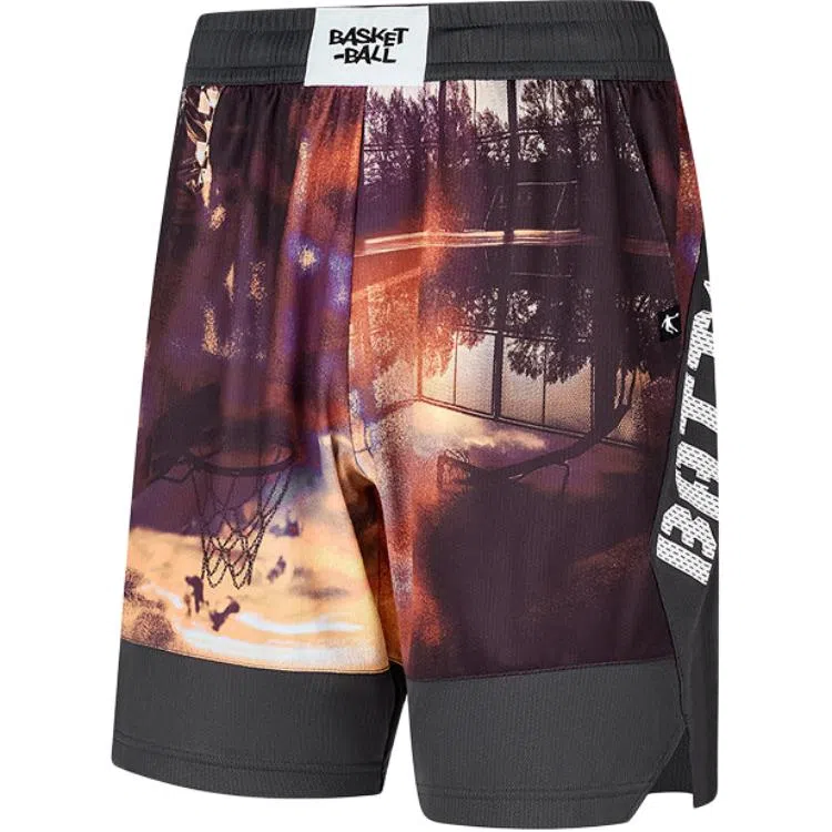 乔丹 男子训练系列 运动百搭休闲五分篮球裤 男款 彩色照片印花/黑砂灰