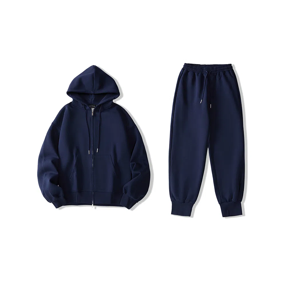 我是大卫 简约基础款连帽系带束脚休闲裤卫衣套装 男女同款