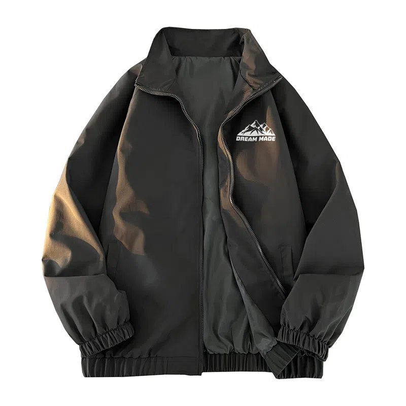 兰缪 美式百搭休闲宽松圆领运动长袖夹克外套 男女同款