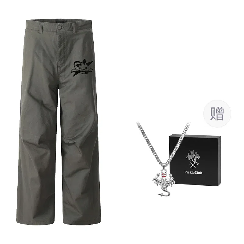 梁拌泡菜 纯棉宽松廓形休闲裤 男女同款 灰绿色