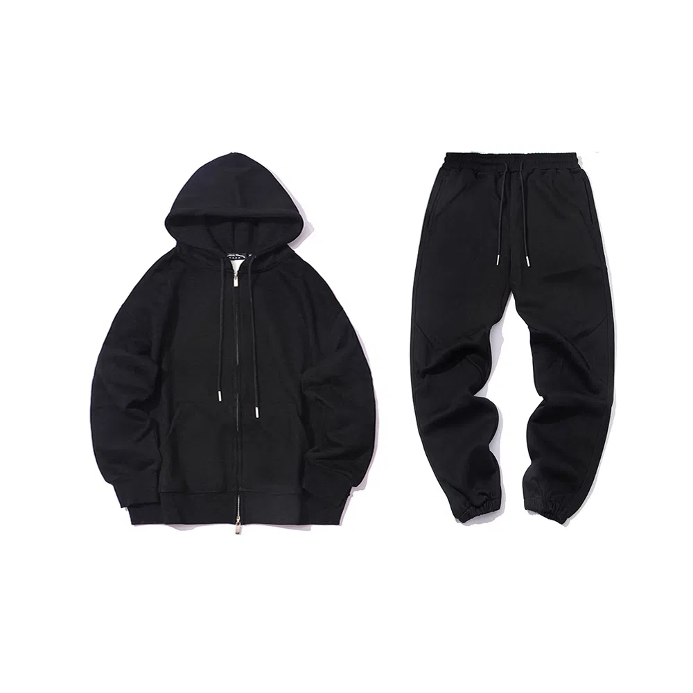 我是大卫 基础款纯色简约连帽休闲束脚裤卫衣套装 男女同款