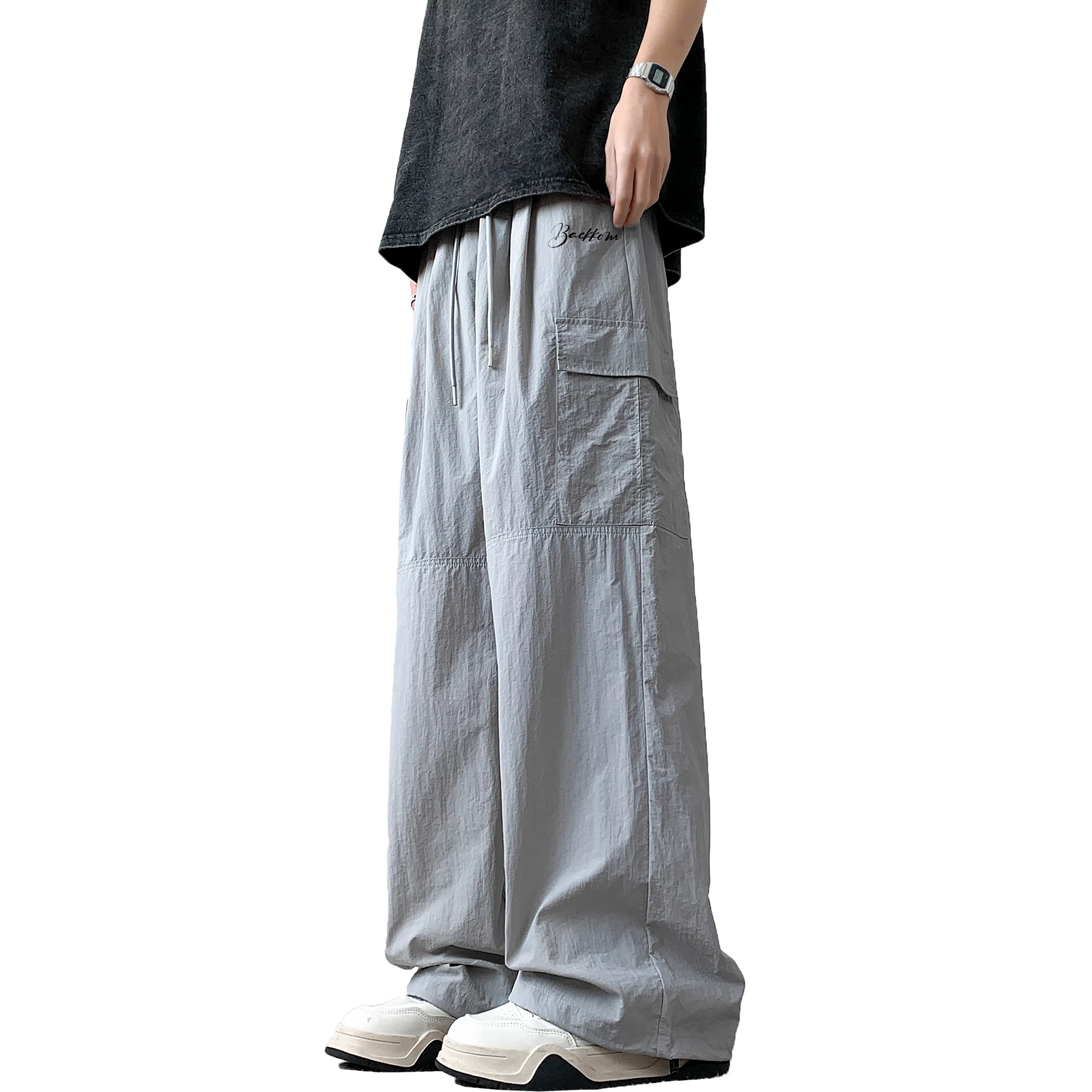 大卫贝肯 美式潮牌字母印花宽松舒适户外通勤防风防水速干伞兵工装直筒休闲裤 男女同款