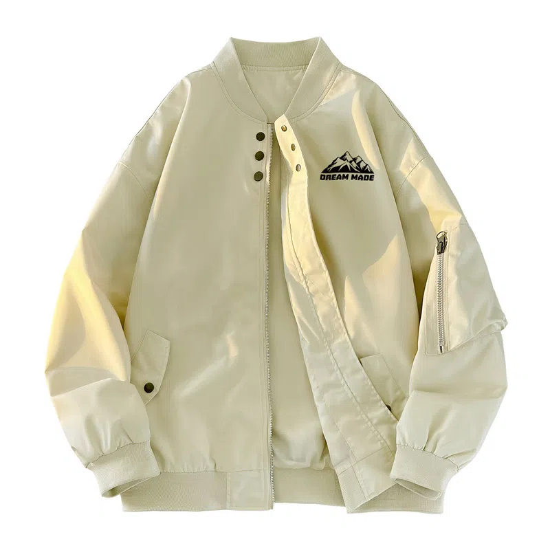 兰缪 美式高街风复古纯色基础款通勤户外休闲宽松夹克外套 男女同款