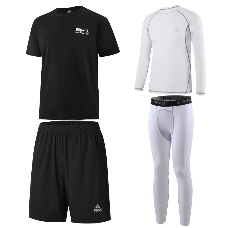 匹克 纯色运动圆领套头速干透气健身套装 男款 四件套