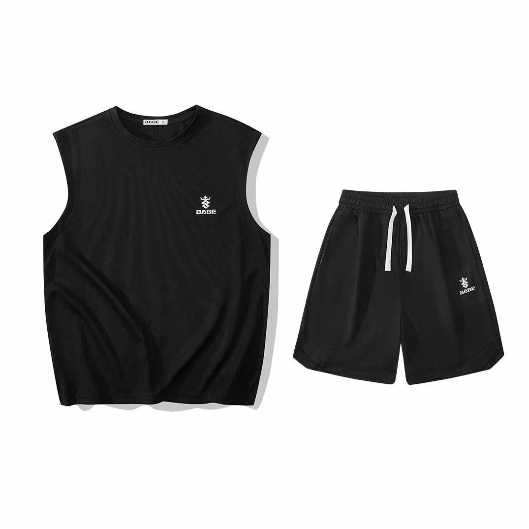 八哥 基础款冰丝背心坎肩短袖宽松简约纯色百搭短裤休闲运动套装 男女同款
