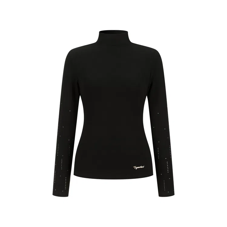 Three Quarters Turtleneck Rhinestone Sweater Black