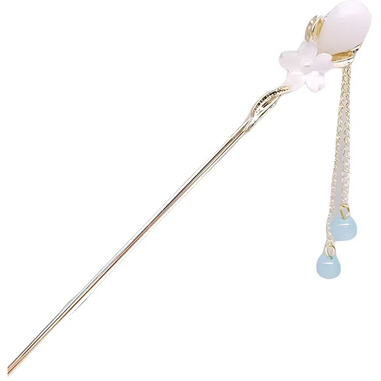 【含苞待放】 指尖瑰宝 古风花苞流苏珍珠典雅大气优雅精致古装步摇盘发新中式高级感簪花头饰 合金/玉髓 发簪 女款