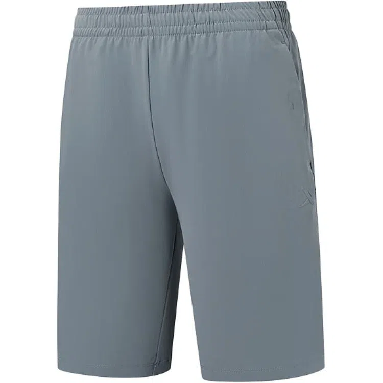特步 综训系列 纯色中腰透气百搭五分运动短裤 男款 蓝灰色