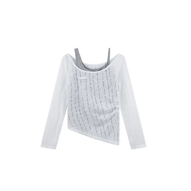 JUFU Hollow Long Sleeve Tee White