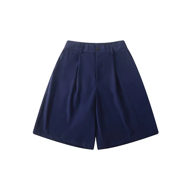 我是大卫 日系复古宽松速干松紧腰中裤高级感直筒休闲短裤 男款 蓝色