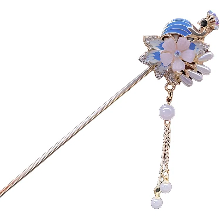 【孔雀东南飞】 指尖瑰宝 古风优雅气质轻奢花朵高级感小众设计新中式温柔优雅流苏步摇盘发汉服百搭 合金 发簪 女款