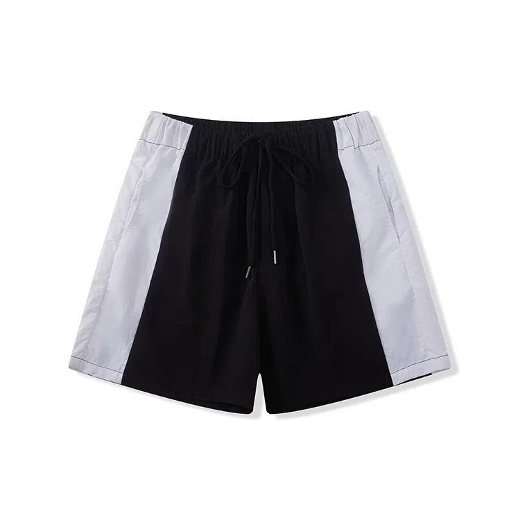 我是大卫 健身过膝设计感双色拼接条纹休闲短裤 男款 黑色