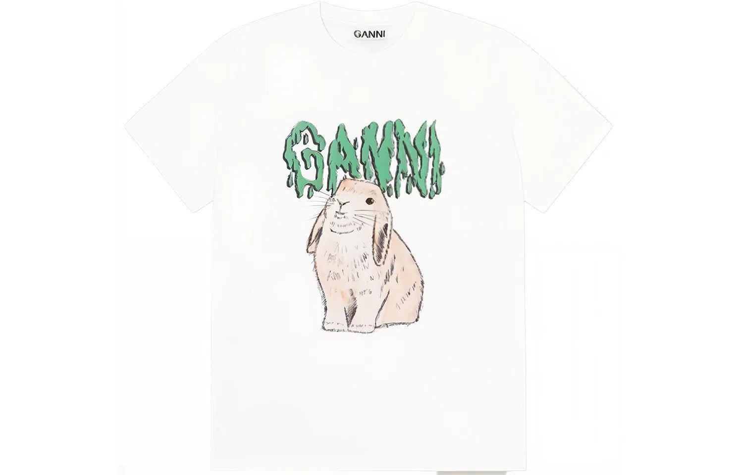 GANNI Bunny Print Crew Neck T-Shirt White