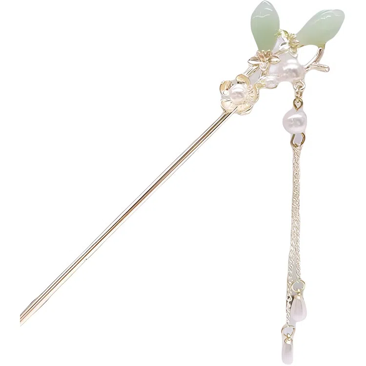 【含苞待放】 指尖瑰宝 古风花苞流苏珍珠典雅大气优雅精致古装步摇盘发新中式高级感簪花头饰 合金/玉髓 发簪 女款