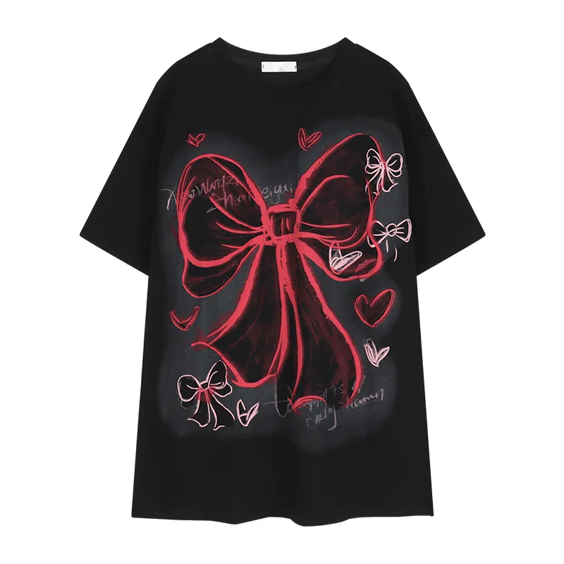 JUFU Retro Bow Print T-Shirt