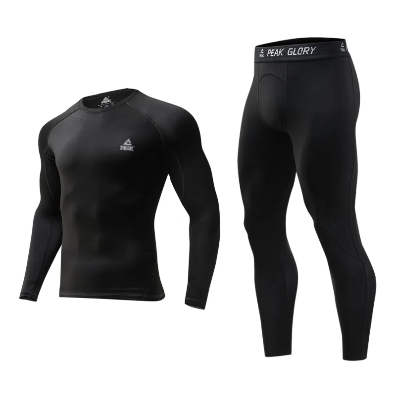 匹克 加绒保暖运动速干透气高弹紧身上衣塑形训练跑步篮球瑜伽骑行裤子健身套装 男女同款 黑色