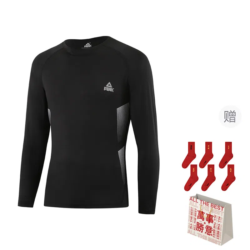 匹克 加绒高弹纯色运动训练舒适透气健身衣 男女同款 黑色