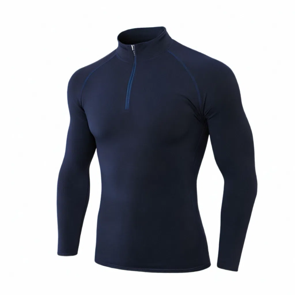 浪莎 高弹紧身运动跑步训练长袖保暖立领健身衣 男款