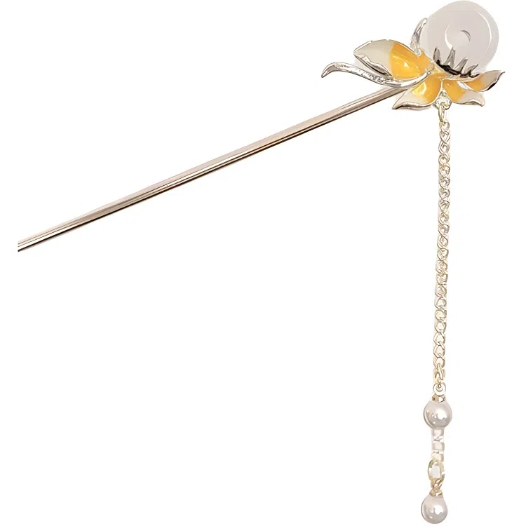 【扣住快乐】 指尖瑰宝 新中式古风别致花瓣平安扣簪子古典气质花朵百搭复古优雅清新#好运玉髓滴油 合金 发簪 女款