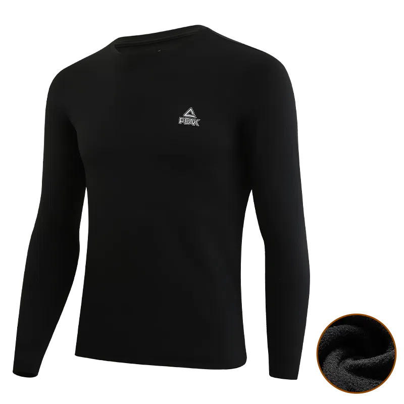 匹克 纯色运动瑜伽透气速干紧身打底长袖健身衣 男女同款 经典黑