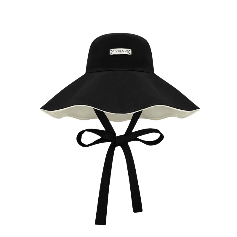 冠辉 夏季法式飘带户外休闲登山显脸小遮阳防紫外线双面遮阳渔夫帽日系休闲简约时尚加宽大帽檐 聚脂钎维 防晒帽 男女同款情侣款