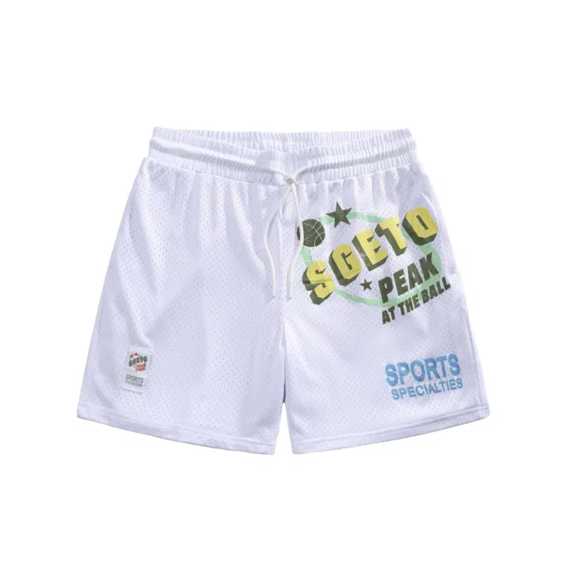 网眼字母大印花美式复古速干透气宽松直筒系带运动短篮球裤 男款