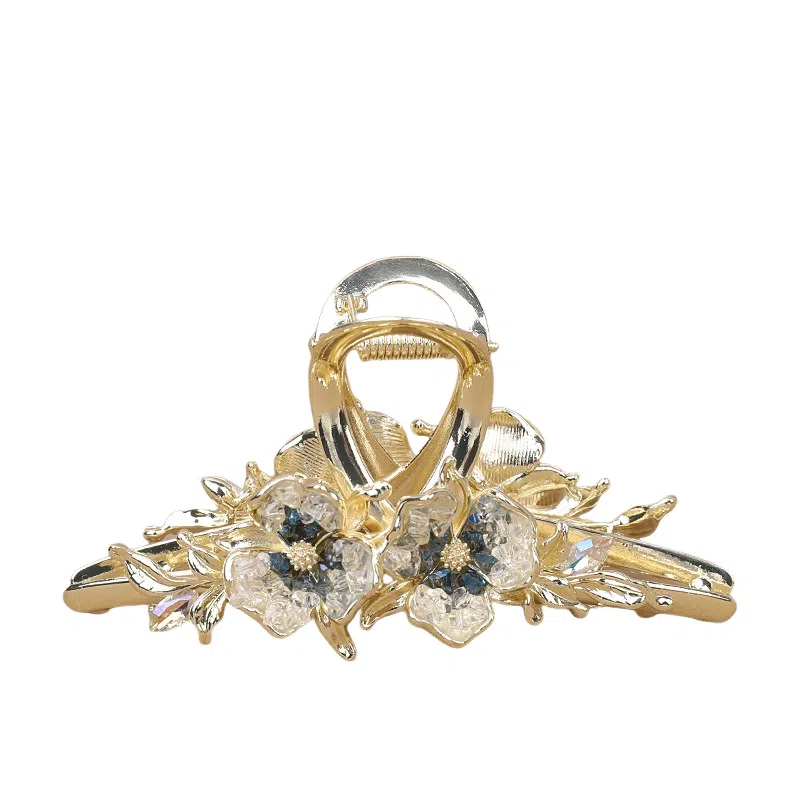 彤彤兔 高级感水晶石花朵鲨鱼夹头饰时尚通勤百搭夏后脑勺盘发抓夹 合金 发夹 女款