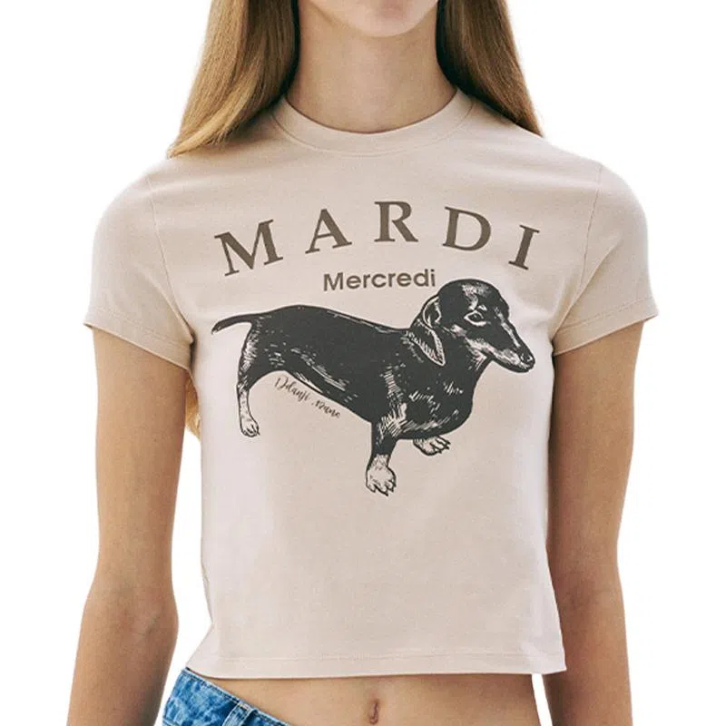 Mardi Mercredi Cropped Tshirt Beige Taupe