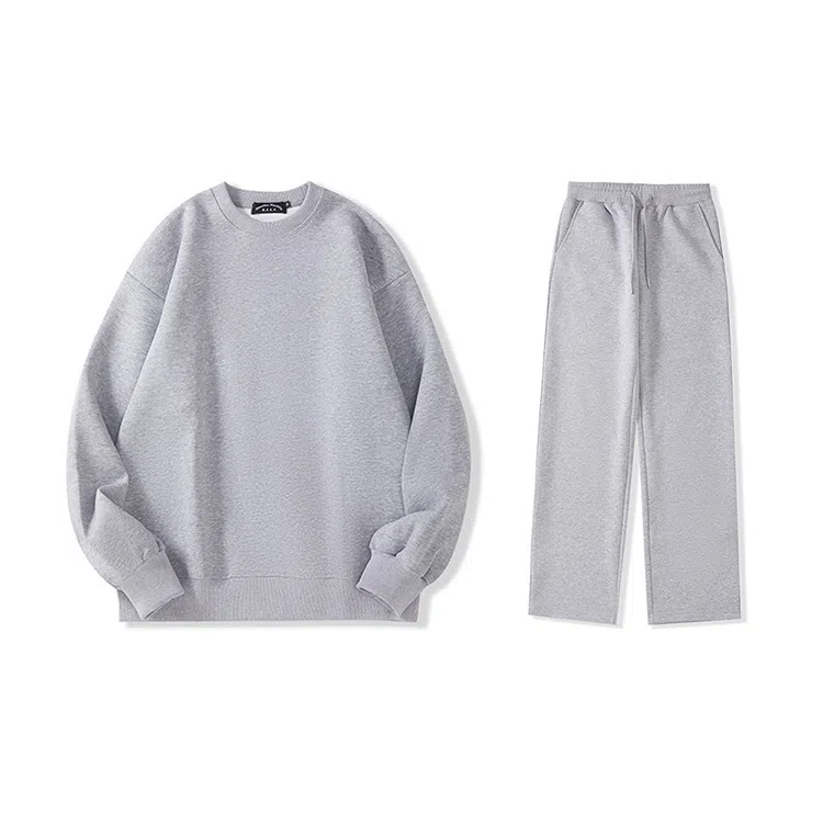 我是大卫 纯色圆领宽松休闲卫衣束脚系带长裤卫衣套装 男女同款