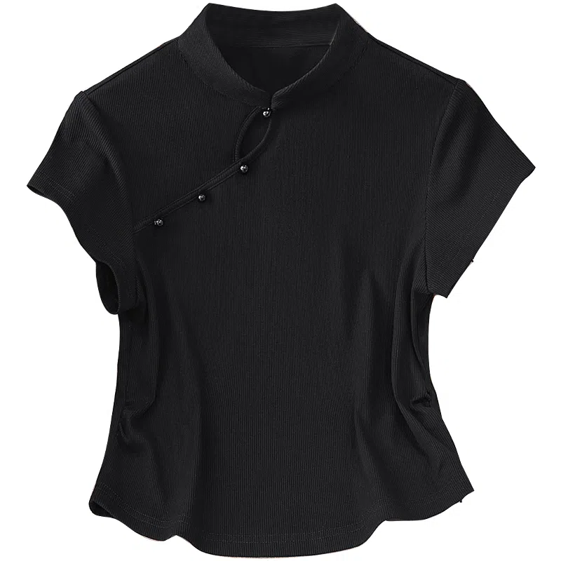 Ta Chi Elegant Hollow Short Sleeve Top Black