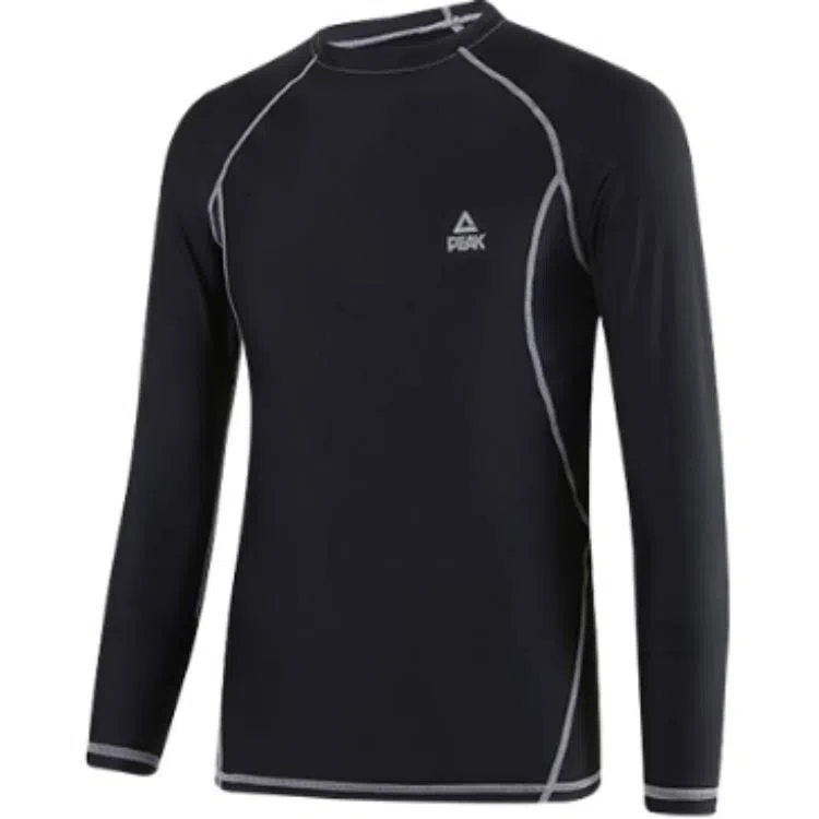 匹克 纯色运动瑜伽透气速干紧身打底长袖健身衣 男女同款 经典黑