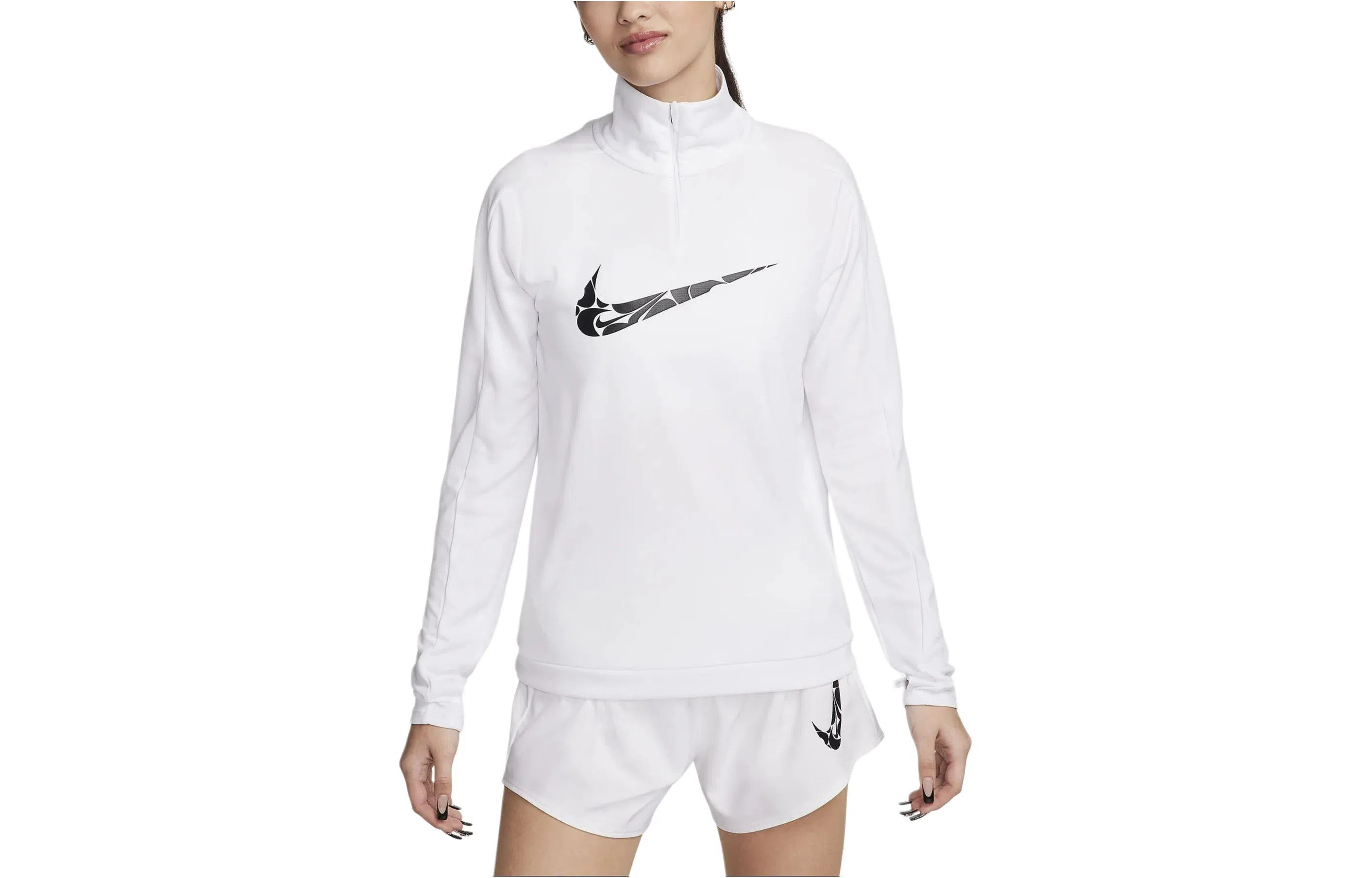 Nike Swoosh Half-Zip Long Sleeve Tee White