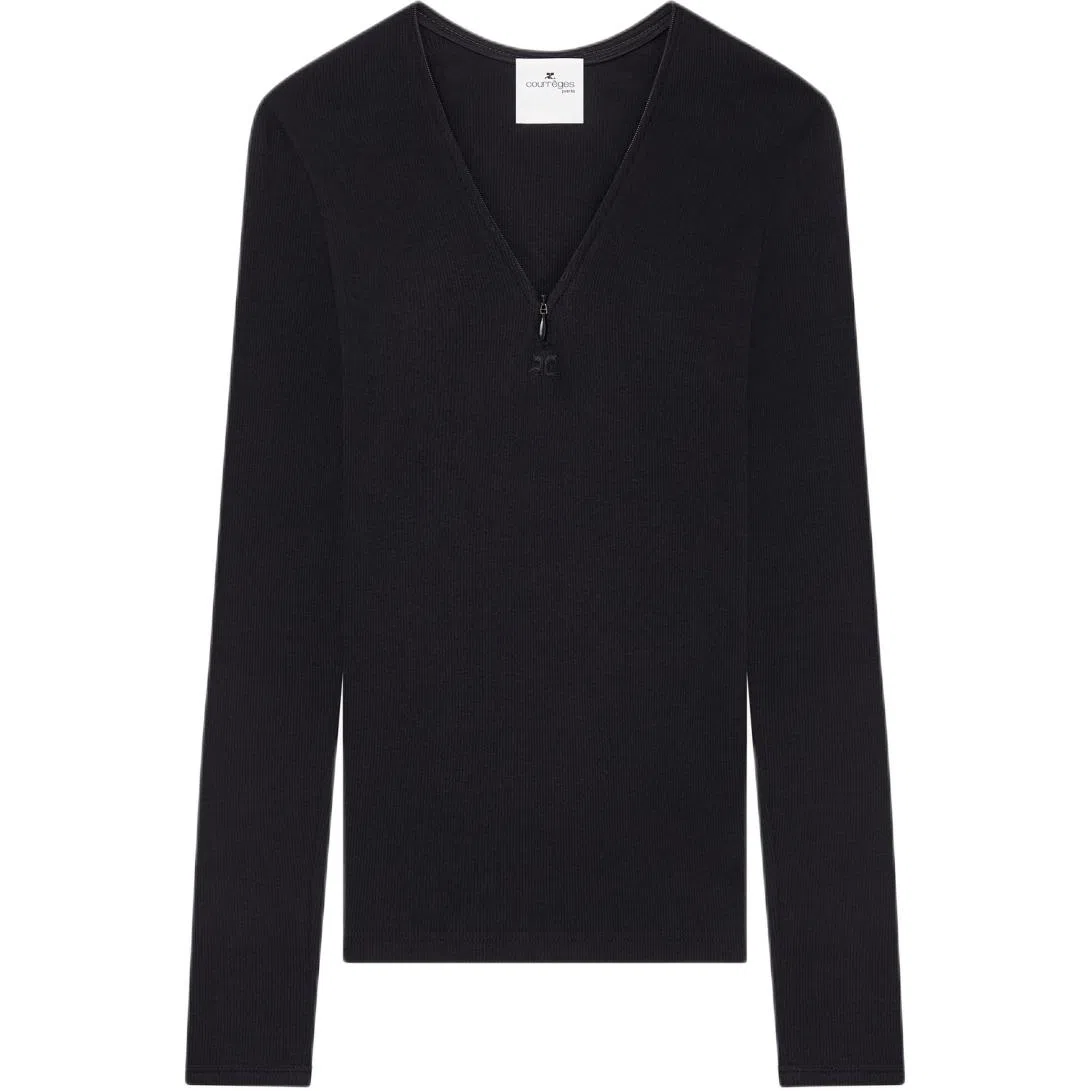 COURREGES SS24 90'S ZIP NECK T-SHIRT V T BLACK
