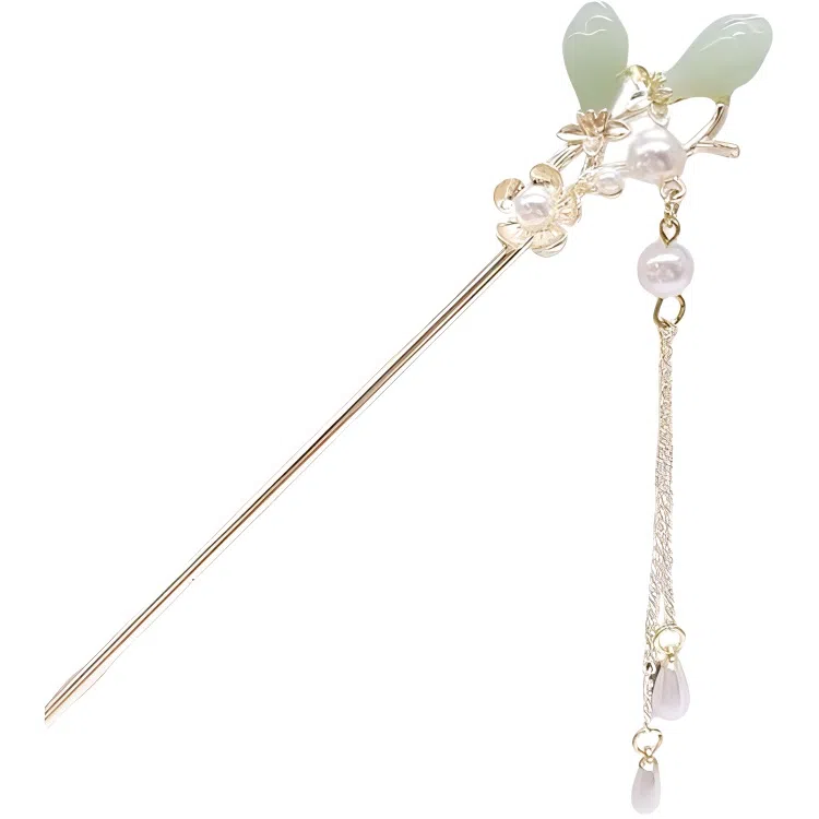 【含苞待放】 指尖瑰宝 古风花苞流苏珍珠典雅大气优雅精致古装步摇盘发新中式高级感簪花头饰 合金/玉髓 发簪 女款