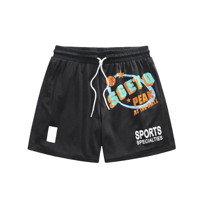 网眼字母大印花美式复古速干透气宽松直筒系带运动短篮球裤 男款