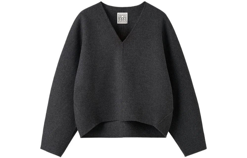Toteme FW22 V-Neck Batwing Wool Sweater Gray