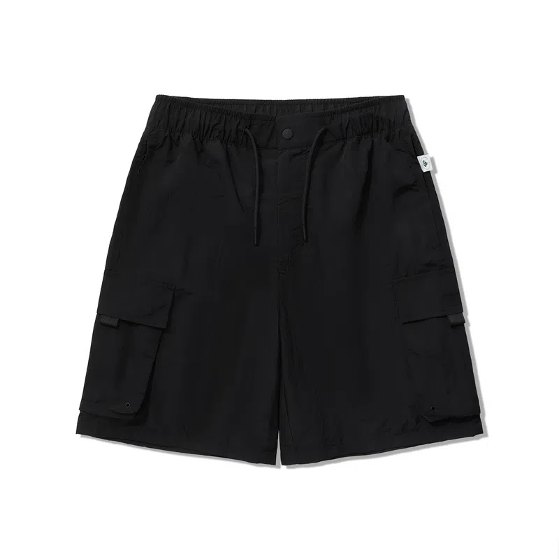 中国李宁 重燃系列 纯色中腰舒适透气宽松直筒运动短裤 男款 黑色