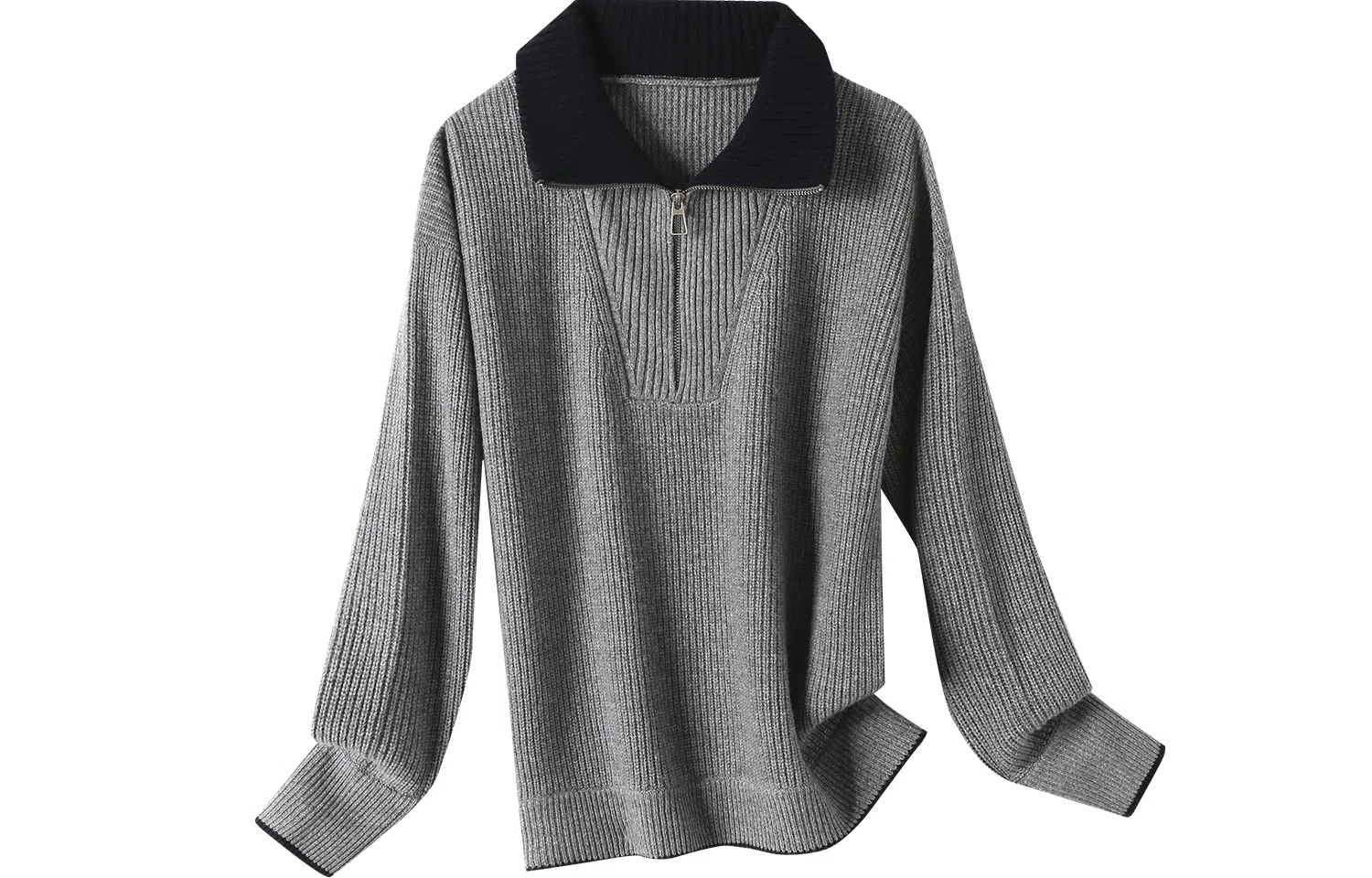 恒源祥 提花羊毛拉链领加厚毛衣 女款