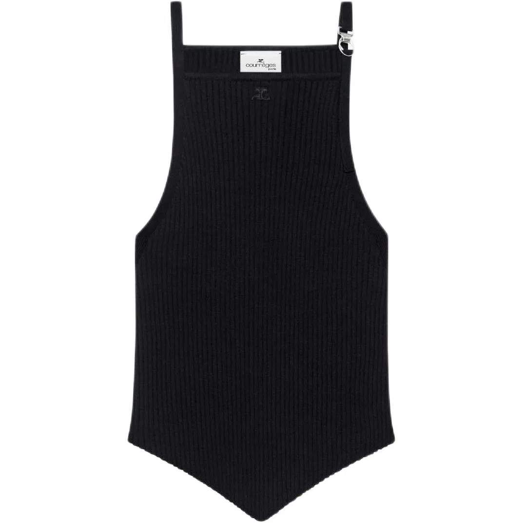 COURREGES SS25 POINTY BUCKLE RIB KNIT TOP BLACK
