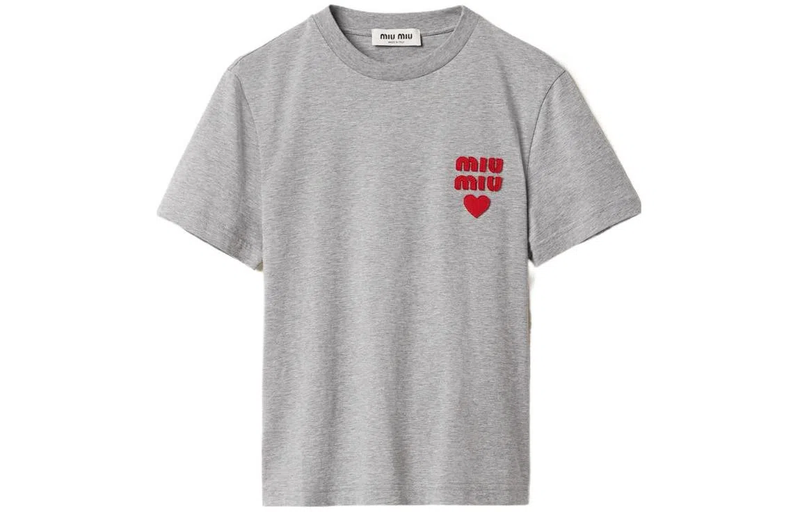 Miu Miu Logo Embroidered T-Shirt Grey