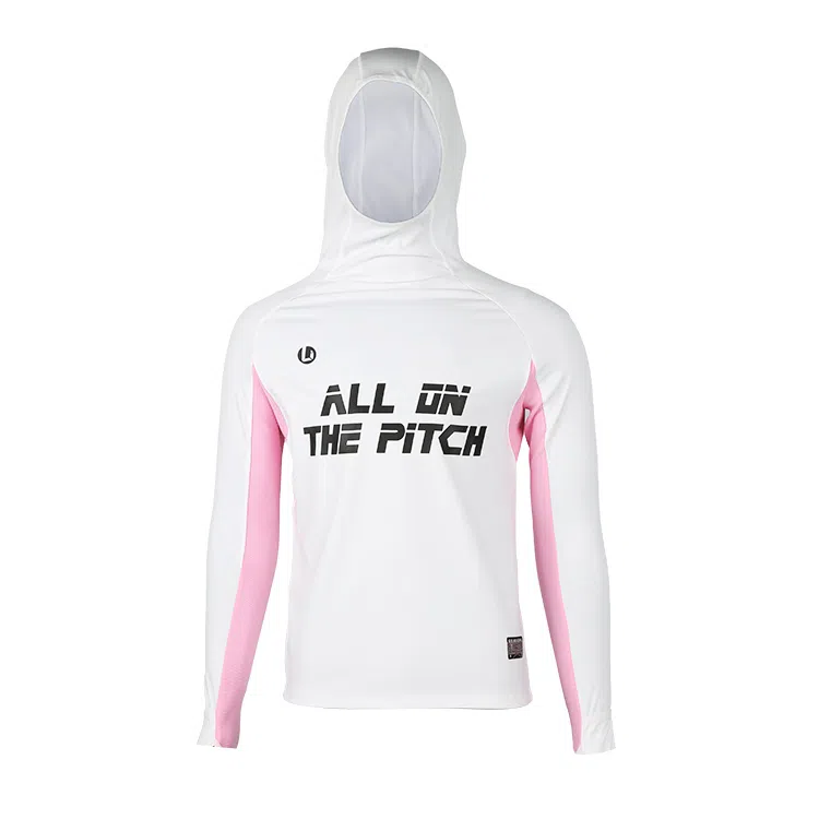 李质造 综合训练系列 吸汗透气足球连帽训练服长袖健身衣 男款 白粉