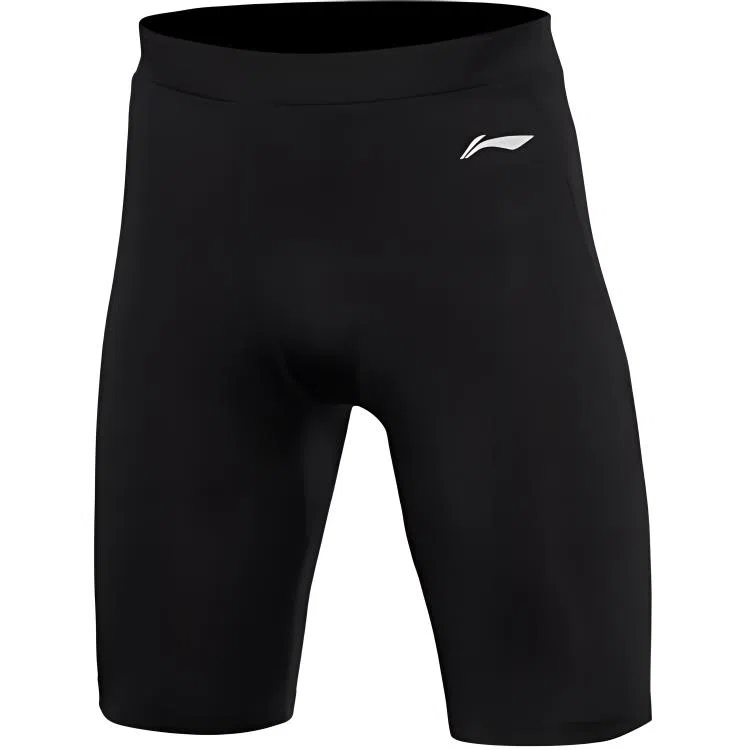 中国李宁 跑步系列 休闲简约纯色紧身速干舒适运动短裤 男款 黑色