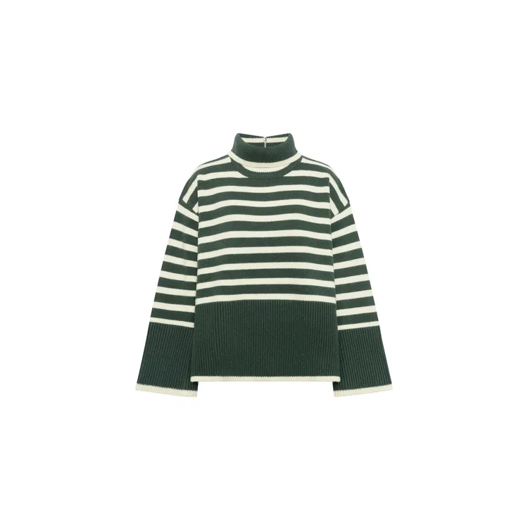 美洋 文艺复古条纹高领宽松毛衣 女款